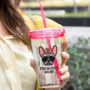 Copo De Acrílico Frenchie Dog Mamãe Lilac e Tan French Buldog
