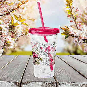 Copo De Acrílico Fruto do Espírito floral rosa