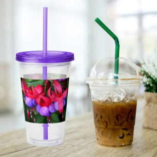 Copo De Acrílico Fúcsia Roxa com Sepos Rosa Floral