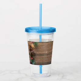 Copo De Acrílico fundo de madeira com pínus