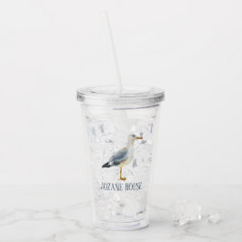 Copo De Acrílico Gaivota de Praia em Aquarela Personalizada