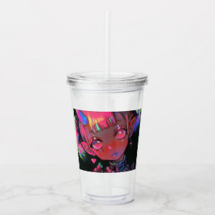 Copo De Acrílico Garota Demoníaca Kawaii Neon Pastel Goth