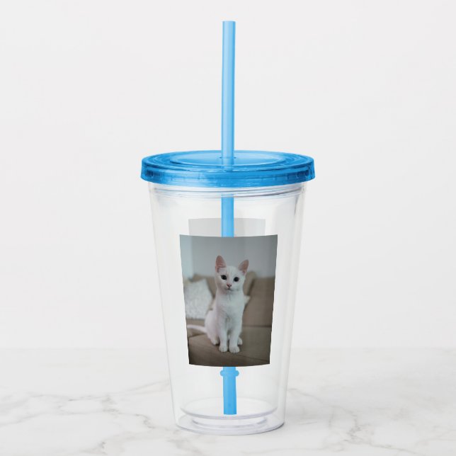 Copo De Acrílico Gato branco | Zazzle_Growth. (Frente)
