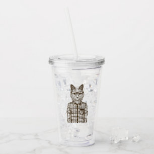 Copo De Acrílico Gato do hipster