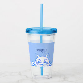 Copo De Acrílico Gato Feliz E Bonito Com Óculos Redondos