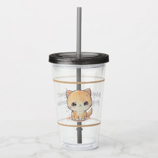 Copo De Acrílico Gato Kawaii Bonito, Tumbler Com Palha
