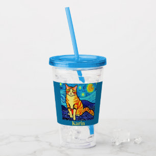 Copo De Acrílico Gato noite estrelada personalizado