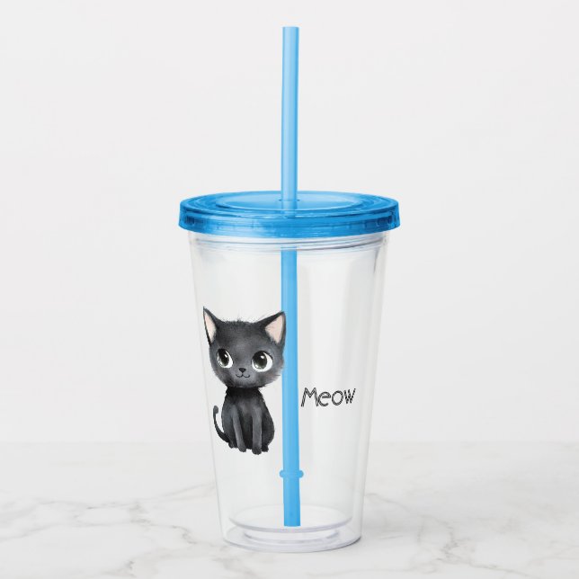 Copo De Acrílico Gato Preto Fofo Mia (Frente)