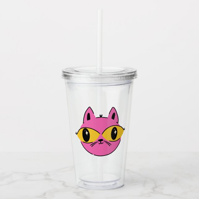 Copo De Acrílico Gato Retro (Frente)