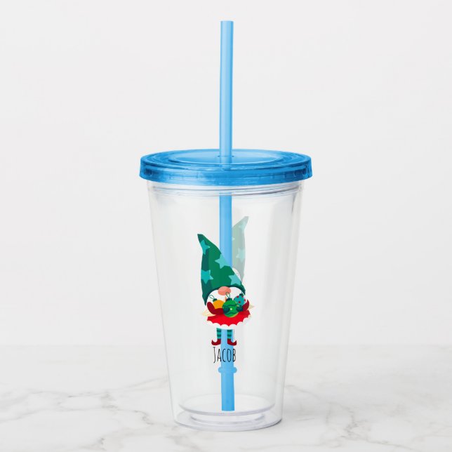 Copo De Acrílico Gnomo de Natal bonito com Enfeites de natal (Frente)