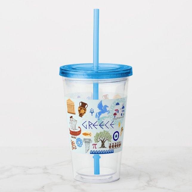 Copo De Acrílico Grécias - Símbolos Viagem (Frente)