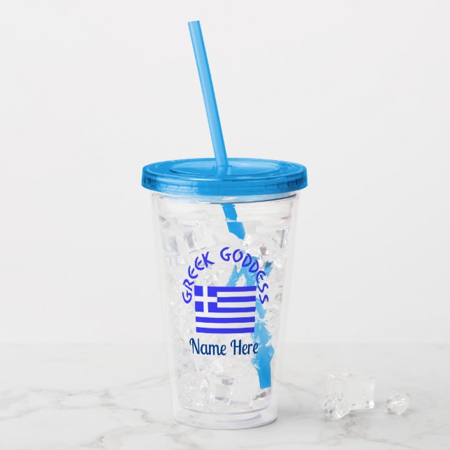 Copo De Acrílico Greek Goddess and Flag of Greece Personalized  (Gelo frontal)