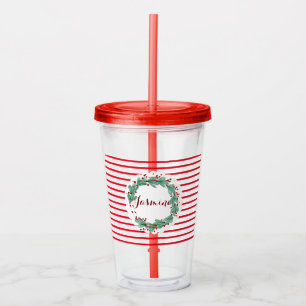 Copo De Acrílico Grinalda de Natal com Monograma Personalizado Fofo
