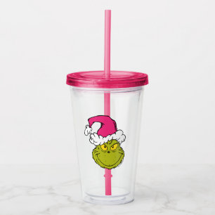 Copo De Acrílico Grinch com Chapéu de Papai Noel Rosa