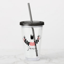 Copo De Acrílico Halloween Sugar Skull Half Script Monograma