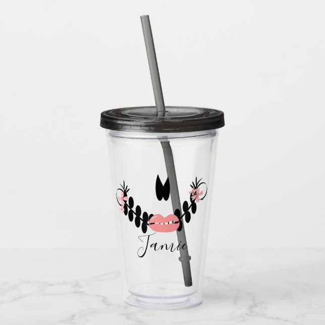 Copo De Acrílico Halloween Sugar Skull Half Script Monograma (Esquerda)