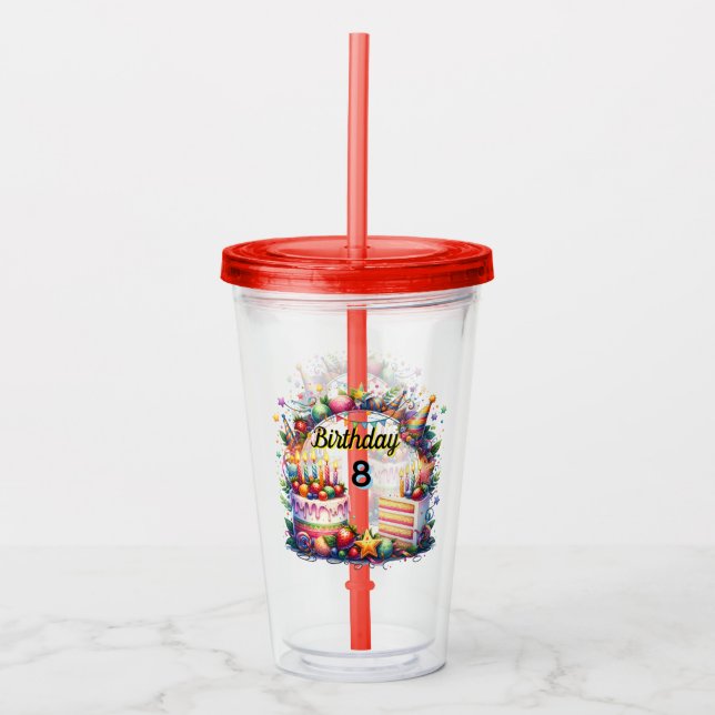 Copo De Acrílico Happy Birthday Custom Year Acrylic Tumbler (Frente)
