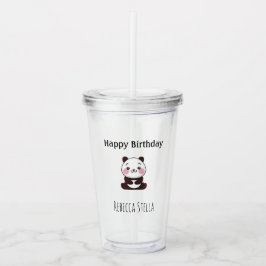 Copo De Acrílico Happy birthday cute panda bear yellow