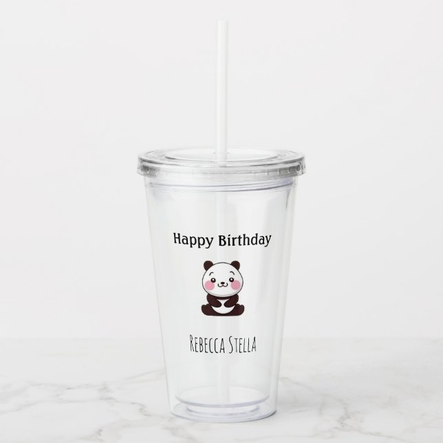 Copo De Acrílico Happy birthday cute panda bear yellow (Frente)