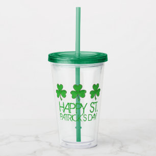 Copo De Acrílico Happy Saint Patrick's Day Green Shamrock Clovers