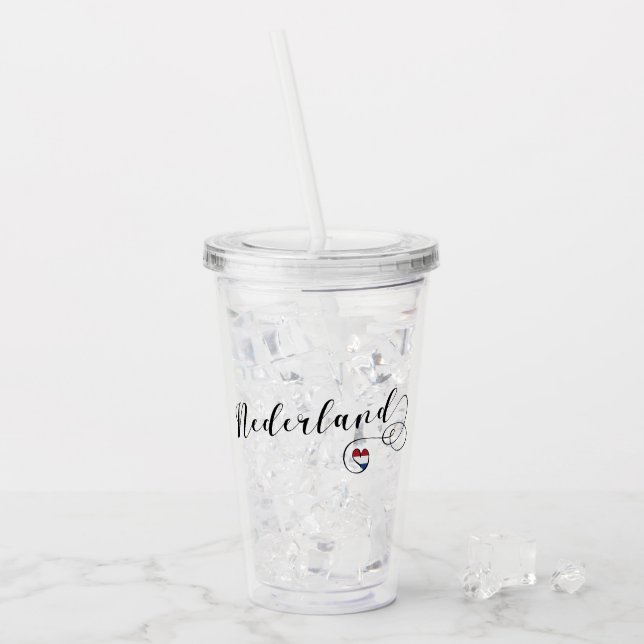 Copo De Acrílico Heart Nederland Flag (Gelo frontal)