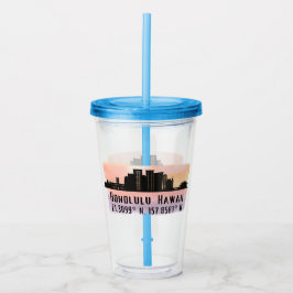 Copo De Acrílico Honolulu Skyline Latitude e Longitude