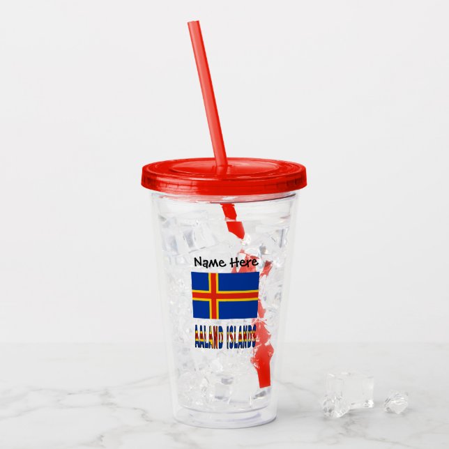 Copo De Acrílico Ilhas Ashland Bandeira Ålander Personalizada  (Gelo frontal)