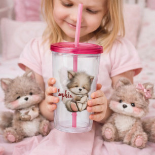 Copo De Acrílico Ilustração de Animal Fofo Lendo em Tumbler
