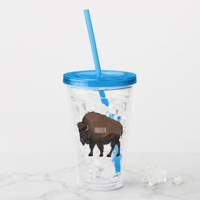 Copo De Acrílico Ilustração de desenho animado Bison (Gelo frontal)