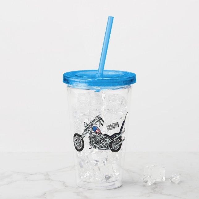 Copo De Acrílico Ilustração de desenho animado Chopper Motorcycle 1 (Gelo traseiro)