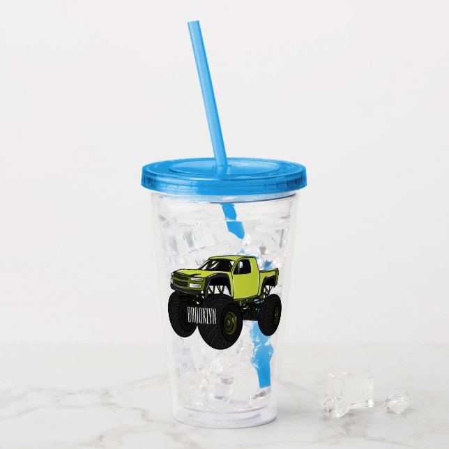 Copo De Acrílico Ilustração de desenho animado de caminhão monstro (Gelo frontal)