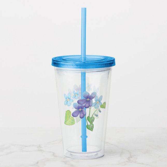 Copo De Acrílico Ilustração de Flores Violetas Selvagens (Frente)