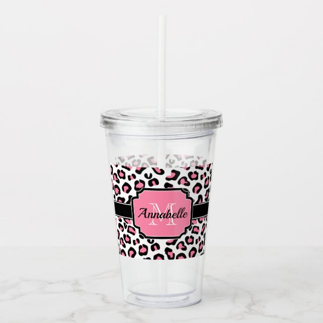 Copo De Acrílico Impressão Leopardo Rosa (Frente)