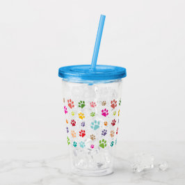 Copo De Acrílico Impressões Coloridas de Pata - Tumbler Acrílico