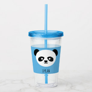 Copo De Acrílico Kawaii Panda Cute Kids Blue Personalizado