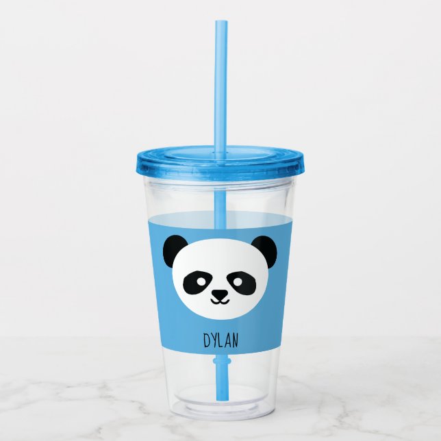 Copo De Acrílico Kawaii Panda Cute Kids Blue Personalizado (Frente)
