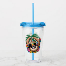 Copo De Acrílico Kawaii Tropical Sloth – Cute Summer Vibes Rainbow