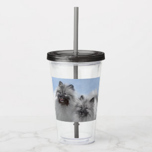 Copo De Acrílico Keeshond Pair de Kees pintando Arte Animal Origina