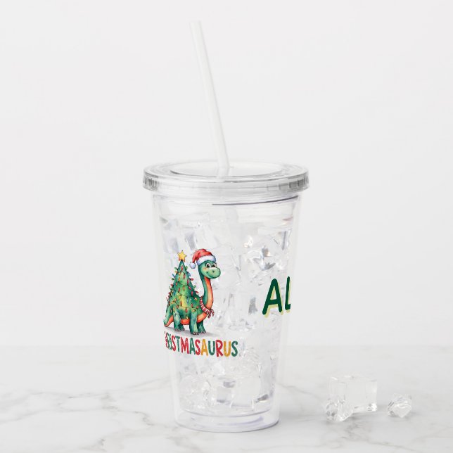 Copo De Acrílico Kids Personalized Christmas Dinosaur  (Gelo frontal)