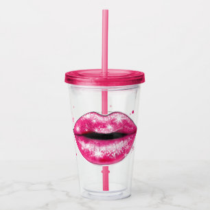 Copo De Acrílico Lábios de amor cor-de-rosa personalizado