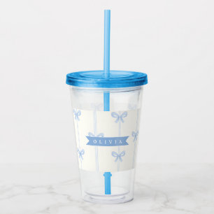 Copo De Acrílico Laço Azul Personalizado Coquette Nome Estético