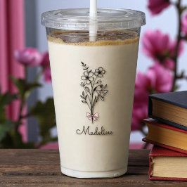 Copo De Acrílico Laço Rosa Floral Personalizado Para Damas de Honra