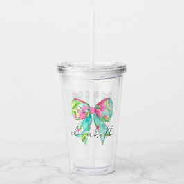 Copo De Acrílico Laços Rosa e Verde Personalizados Préppy