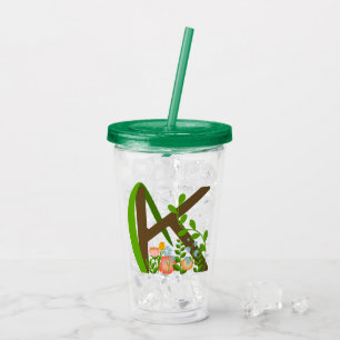 Copo De Acrílico Letra maiúscula K monograma floral