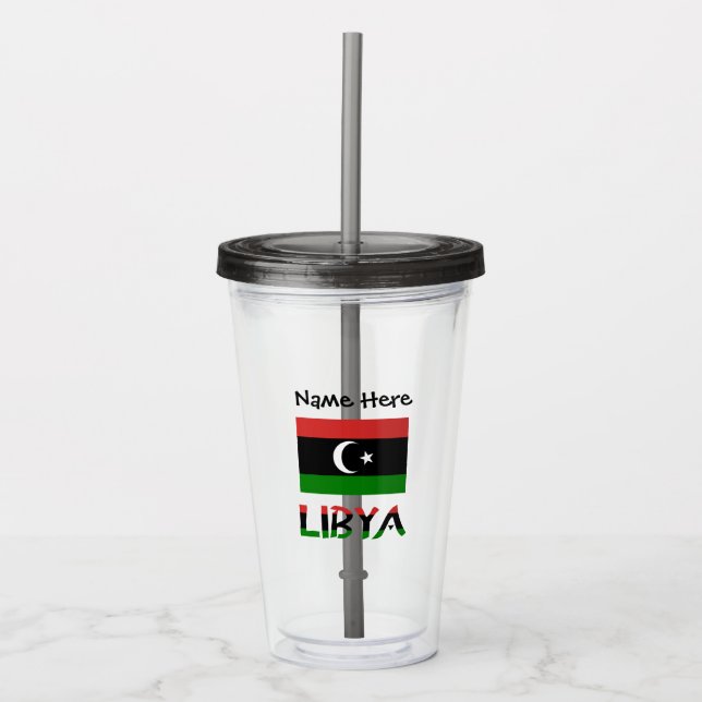 Copo De Acrílico Líbia Bandeira Líbia Personalizada  (Frente)