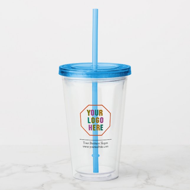 Copo De Acrílico Limpar Tumbler personalizado com palha e logotipo (Frente)