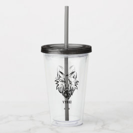 Copo De Acrílico Lobo Tribal Preto e Branco