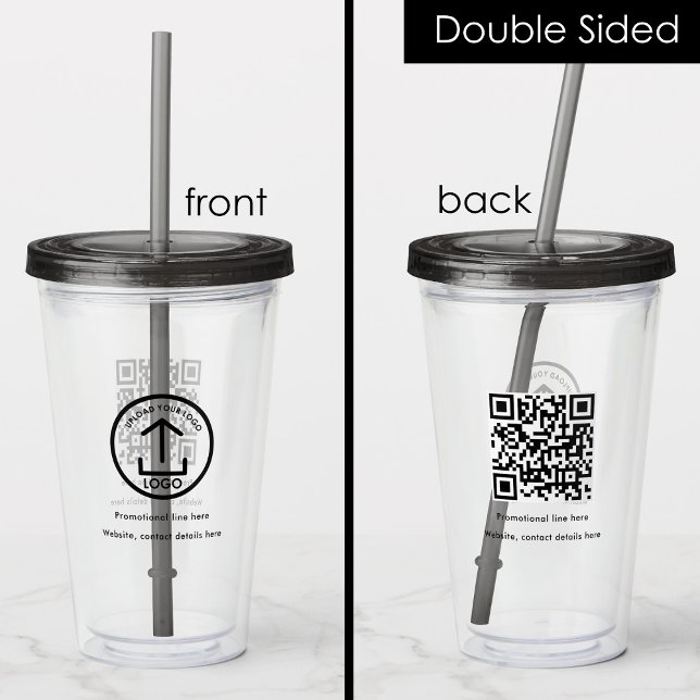 Copo De Acrílico Logotipo profissional Texto Promo QR (Professional Business Logo Text Promo QR Code Acrylic Tumbler)