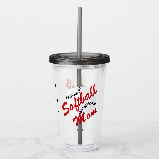 Copo De Acrílico Mamã vermelha do softball personalizada (Frente)