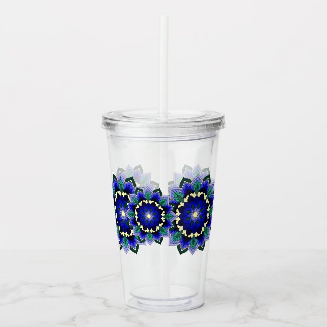 Copo De Acrílico Mandala Pattern 02 in dark blue Acrylic Tumbler (Frente)